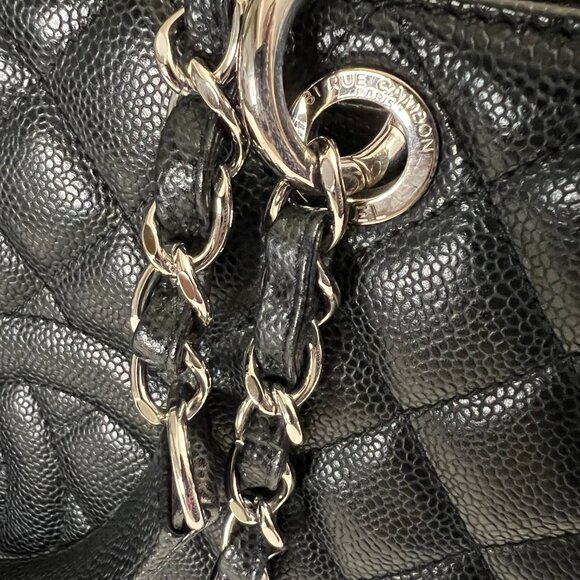 CHANEL GST Quilted Caviar Leather Tote Black Chain Silver HW Italy Auth - Picture 9 of 14